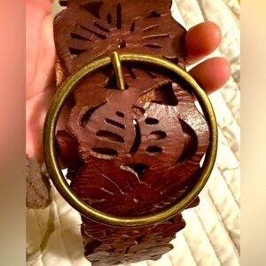 Mocha Mousse Brown Leather Belt with Gold Buckle